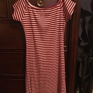 Off the shoulder, burgundy dress